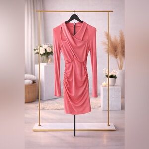 REVOLVE Coral Pink Draped Ruched Long-Sleeve Dress